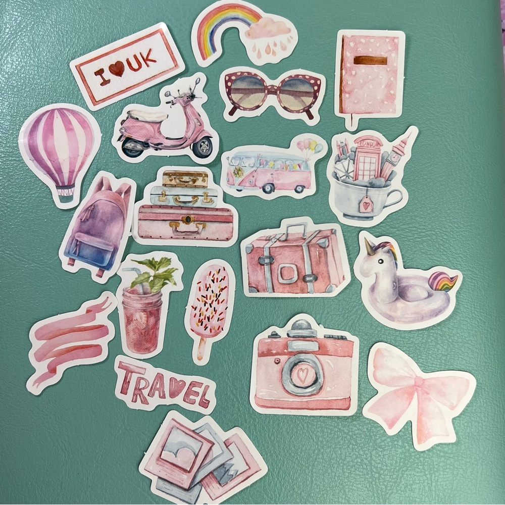 Vintage UK Pink, Girly and Glam World Traveler, 40 Sticker Set